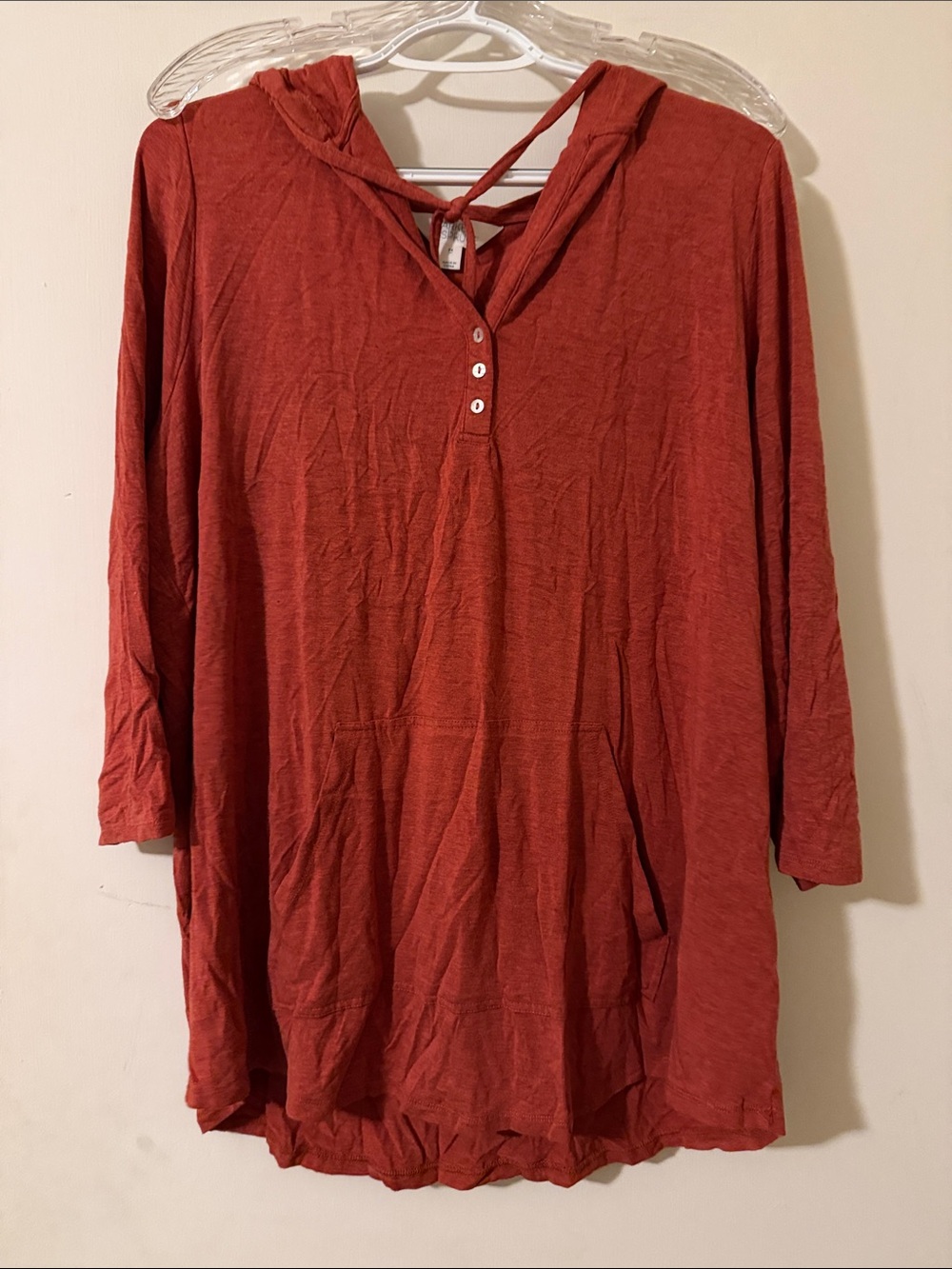 Market & Spruce Rust Hooded Henley Tunic Top